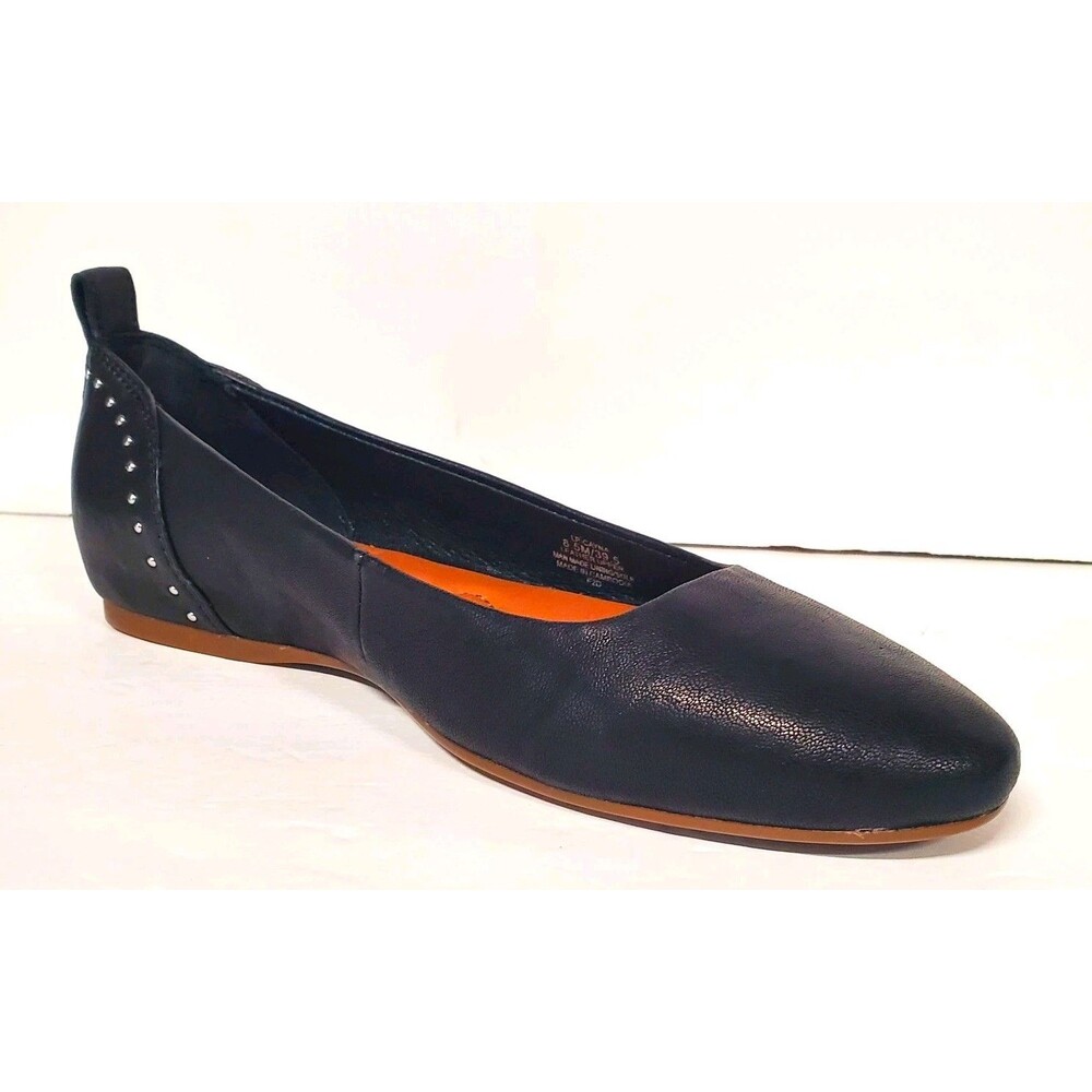 Lucky Brand Cayna black leather silver studded ballet flat shoes 8.5 NWOB